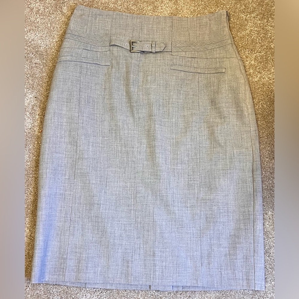 Worthington Light Gray Pencil Skirt with Waist Buckle Detail